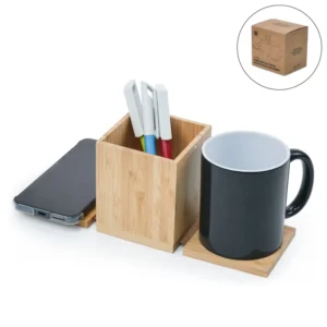 Foldable Bamboo Fast Wireless Charging Pad 15W with Mug Warmer and Pen Holder